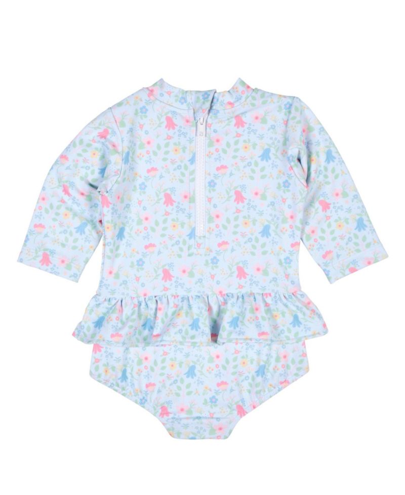 Baby Girl Floral Print One Piece Rashguard with Bow