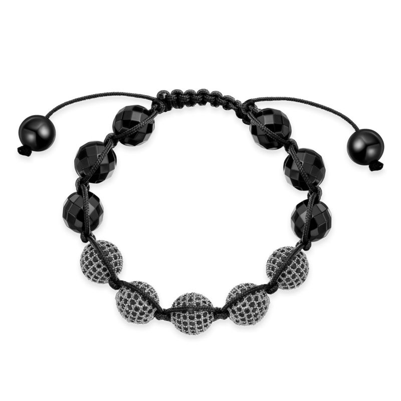 Black White Crystal Ball Shamballa Inspired Bolo Bracelet 12MM Adjustable
