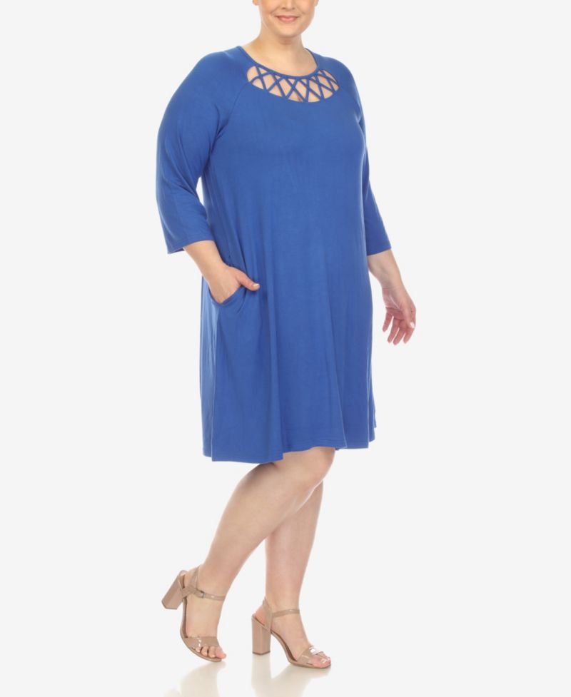 Plus Size Criss Cross Neckline 3/4 Sleeve Swing Dress