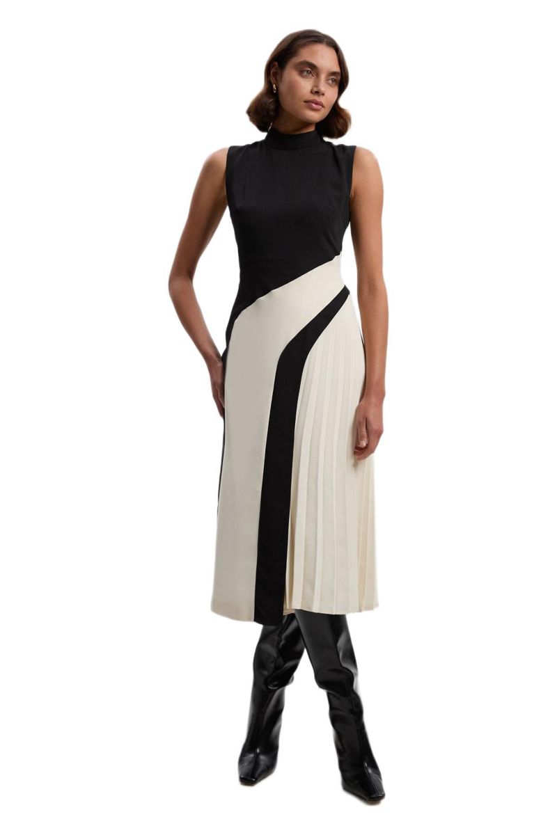 Women's Sculptural High-Neck Pleated Midi Dress