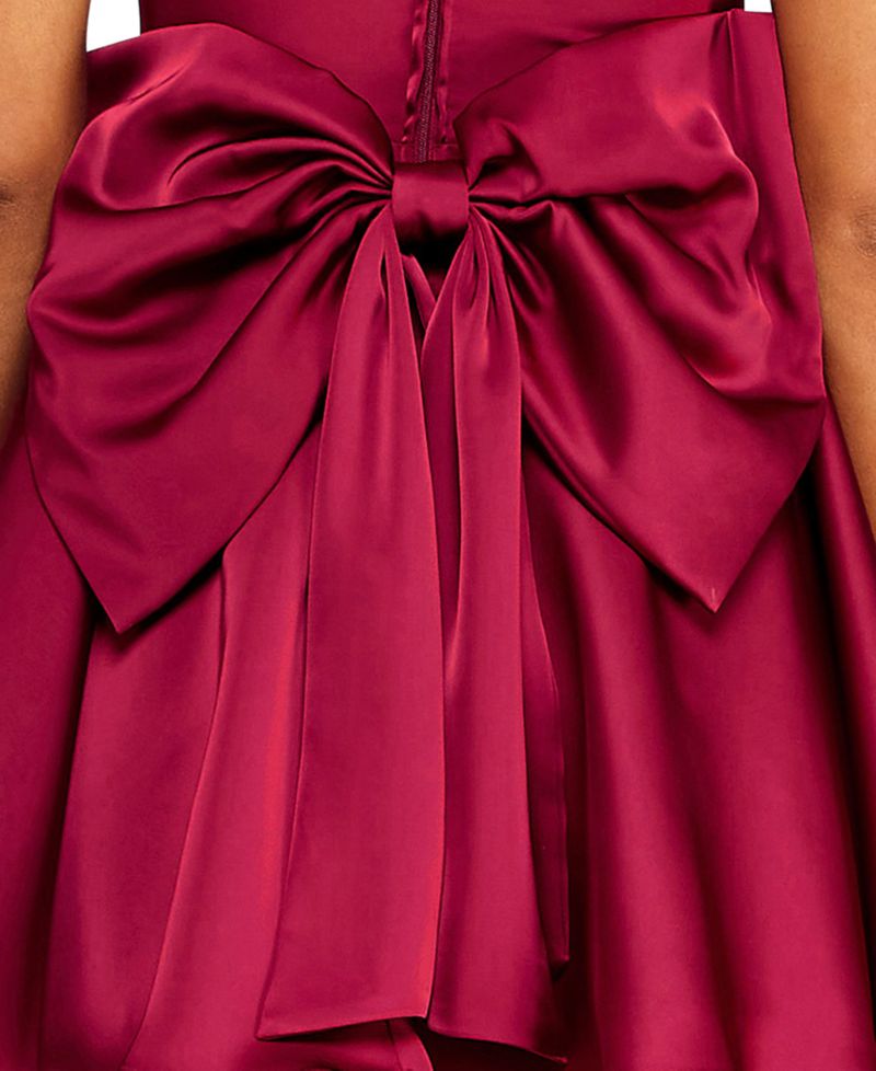 Juniors' Square-Neck Corset-Bodice Back-Bow Mini Dress