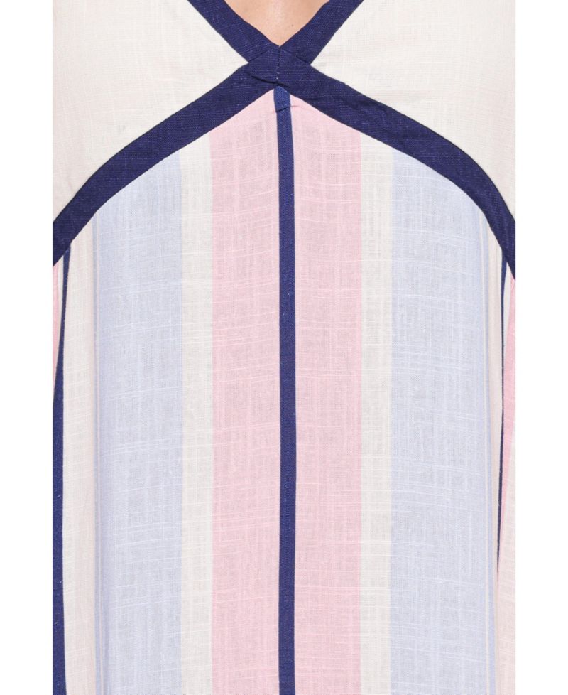 Women's Mackay Stripe Rayon-Linen Blend V-Neck A-Line Maxi Dress