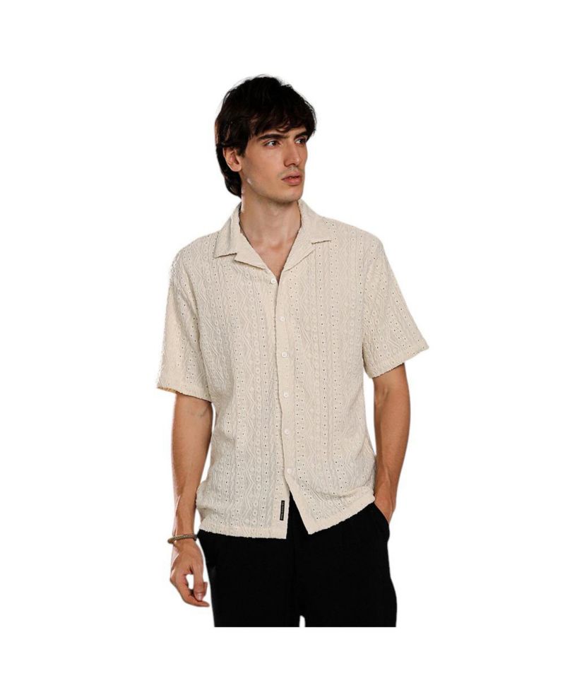 Men's Off-White Aztec-Textured Shirt