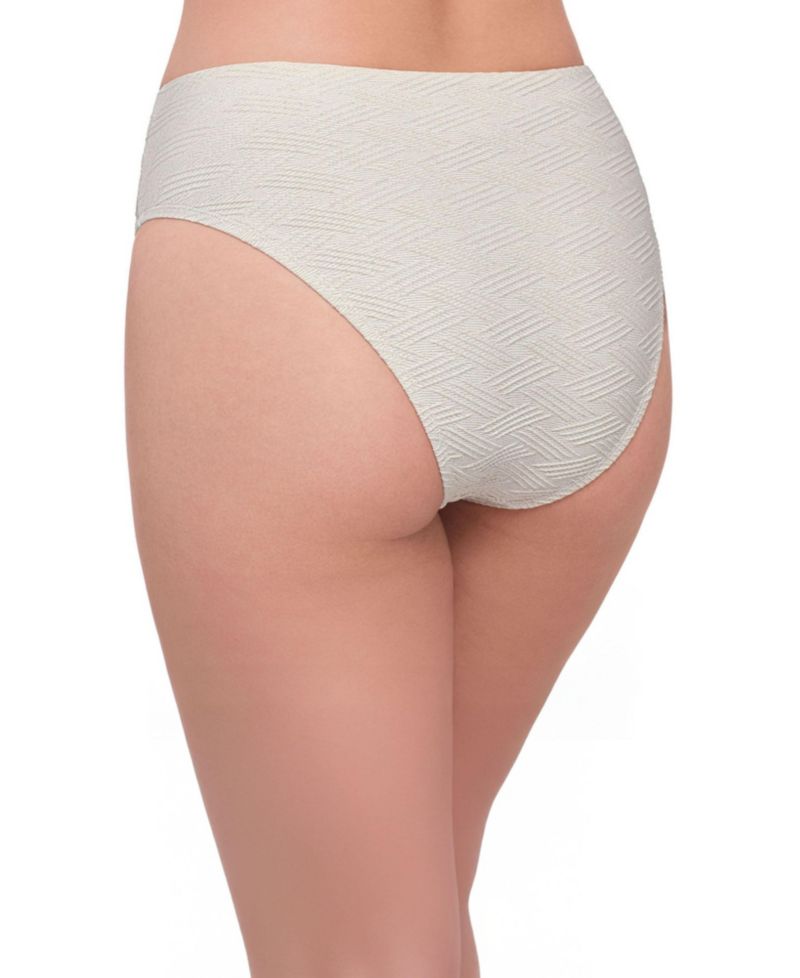 Women's Smoothing and Sculpting Basket Weave Cinch Front High Cut Bikini Swimsuit Bottoms