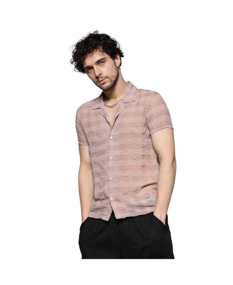 Men's Brown Self-Design Buffalo Check Shirt