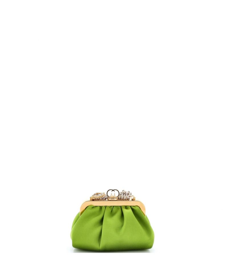 Crystal Bow Chain Clutch Satin
