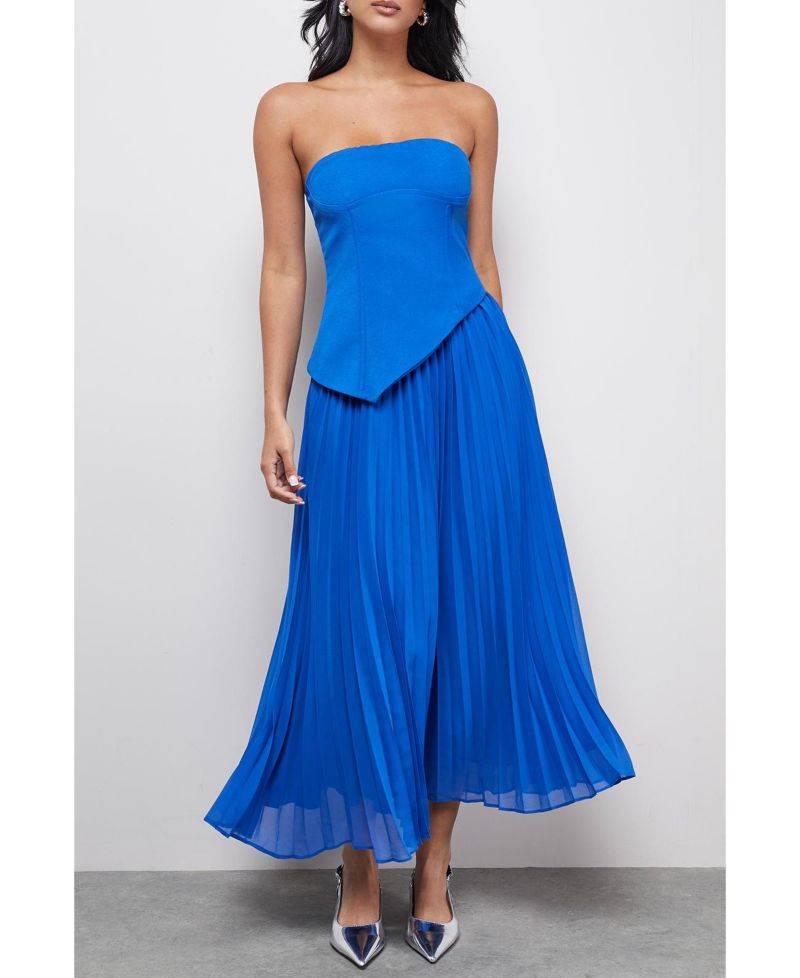 Women's Bandeau Bodice Pleated Midi Dress