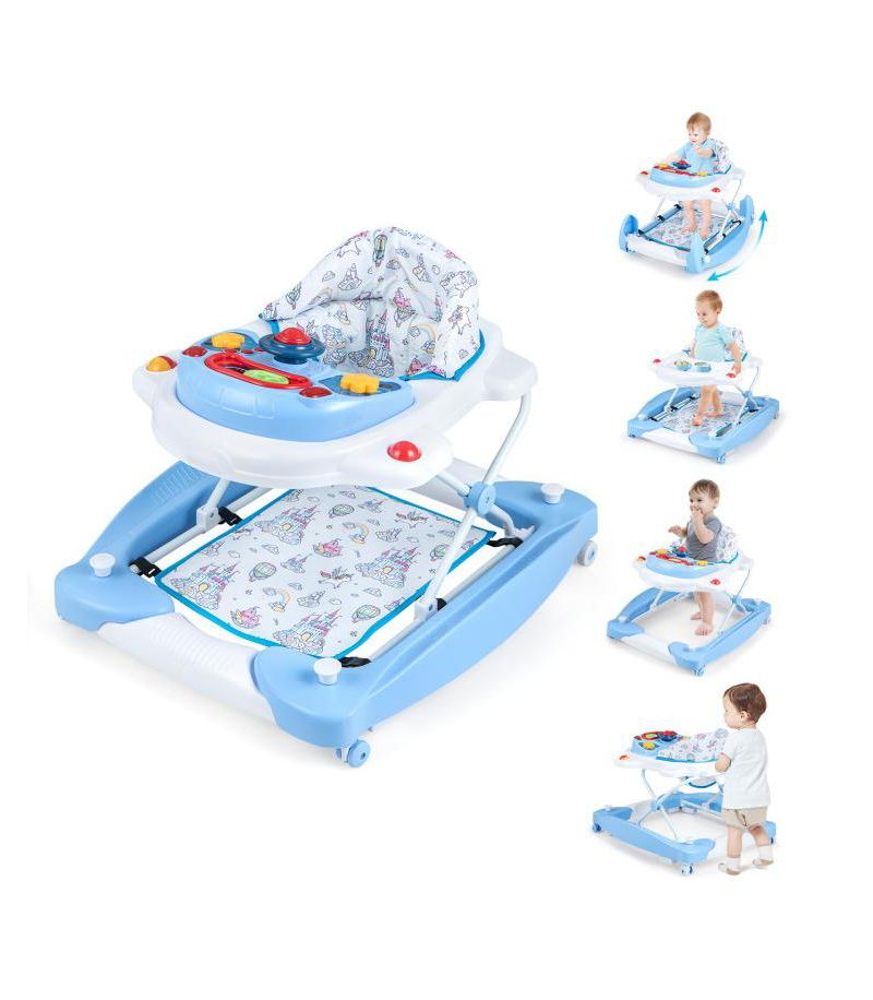 Foldable 6 in 1 Baby Walker with Adjustable Height for Infant Mobility and Play