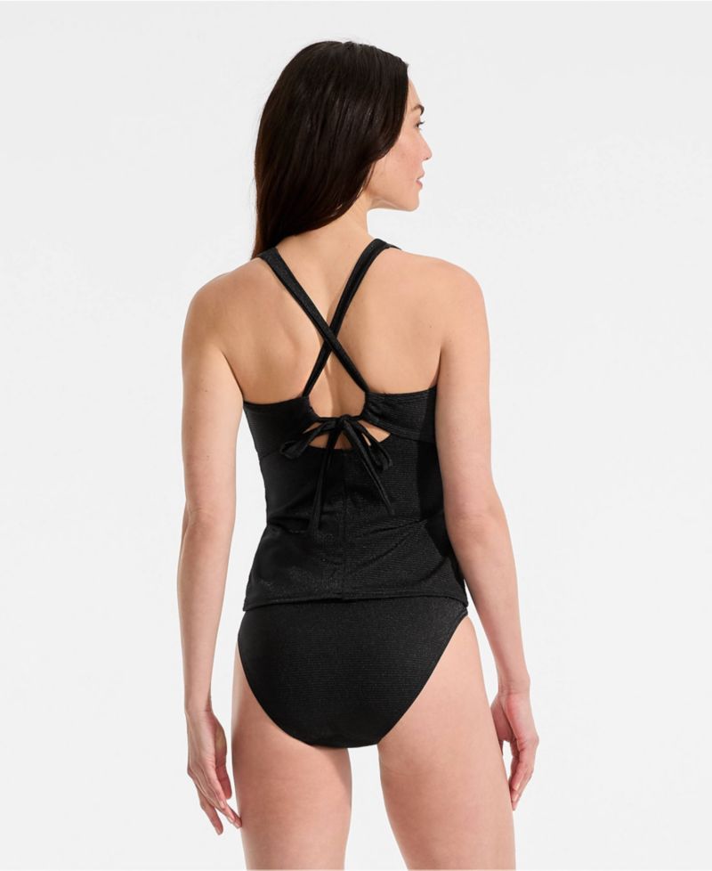 Women's Shine Ribbed Tankini Top and High Waisted Bottom Swimsuit Set