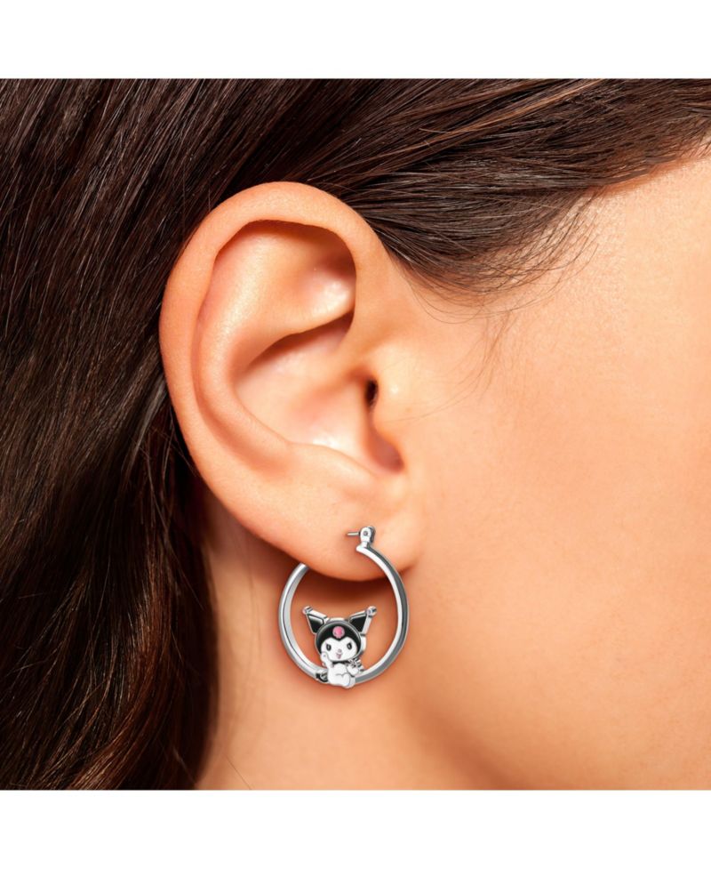 Sanrio Womens Enamel Plated Hoop Earrings Officially Licensed - Kuromi