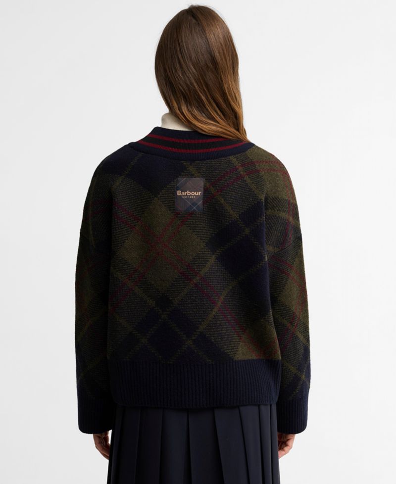Women's Shae Tartan-Print V-Neck Long-Sleeve Sweater