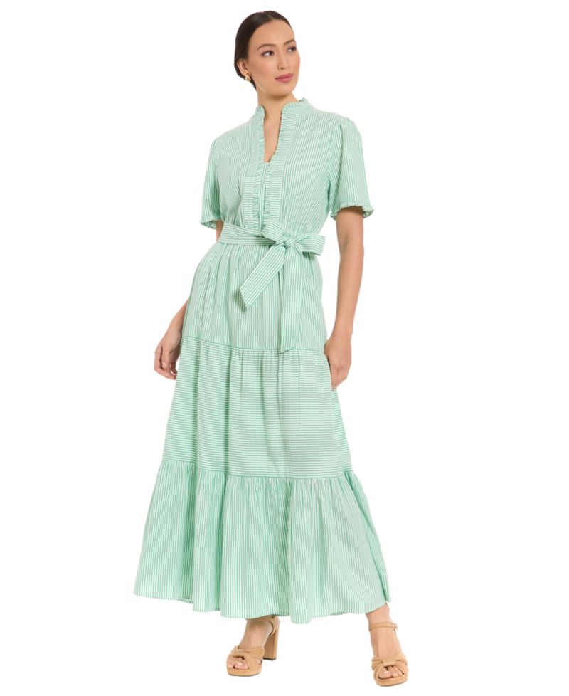 Petite Fit & Flare Slit Neck Tiered Maxi Dress