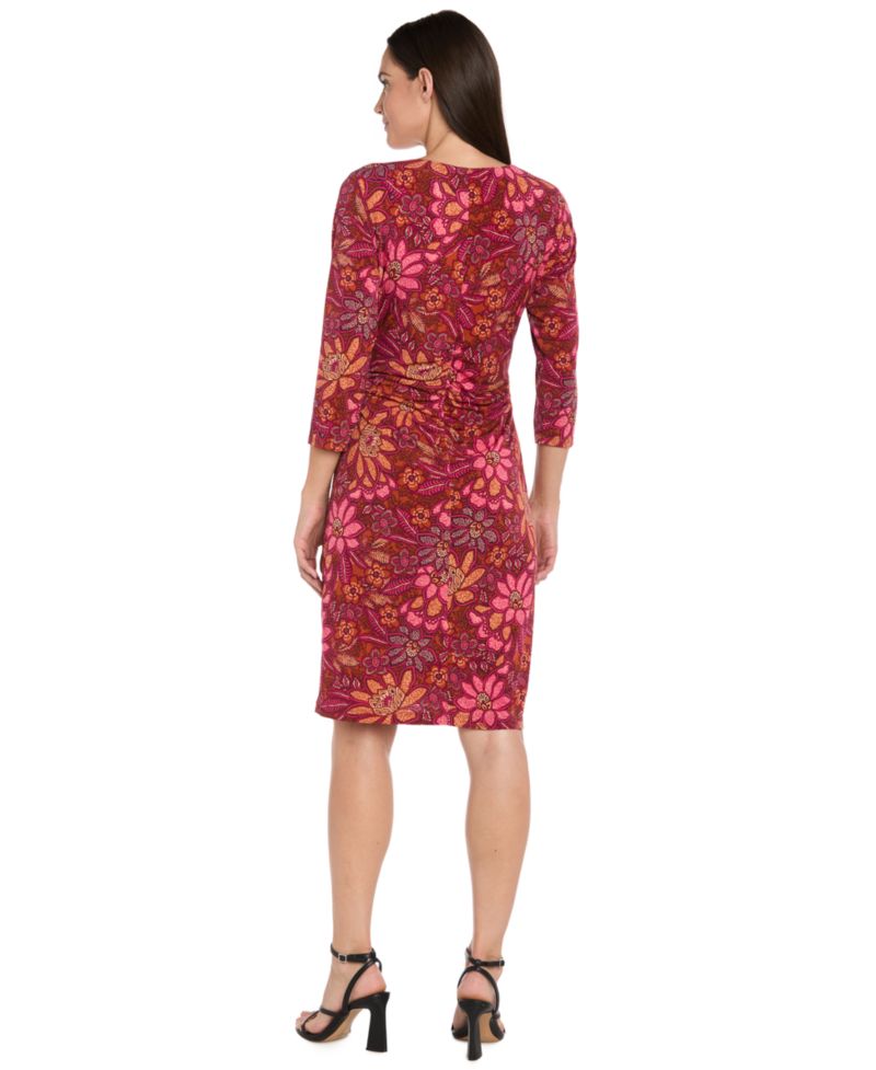 Women's Printed Faux Wrap 3/4-Sleeve Dress