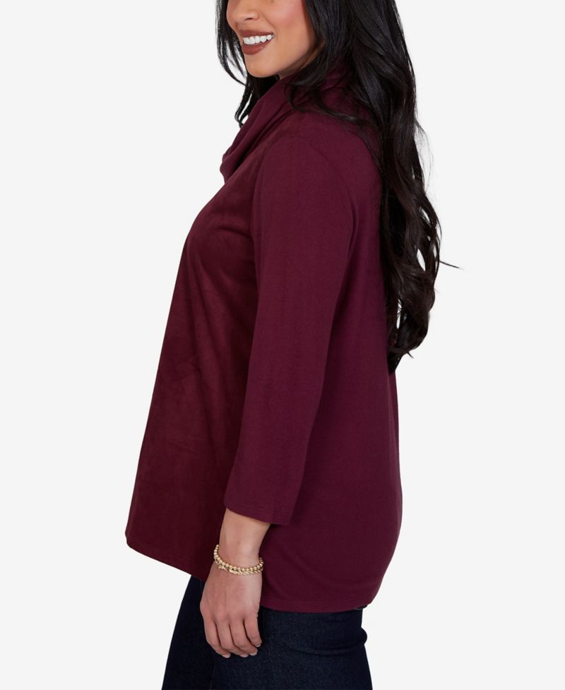 Petite Cowl Neck 3/4-Sleeve Side-Slit Blouse