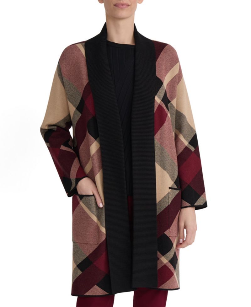 Women's Plaid Turnback Collar Long-Sleeve Cardigan