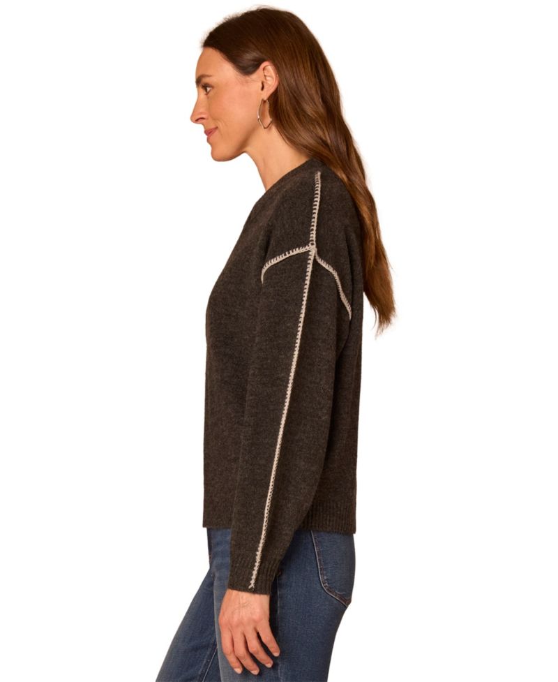 Women's Long-Sleeve Blanket Stitch Embroidery V-Neck Sweater