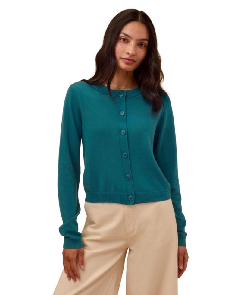 Women's Fine Knit Merino Crew Neck Cardigan