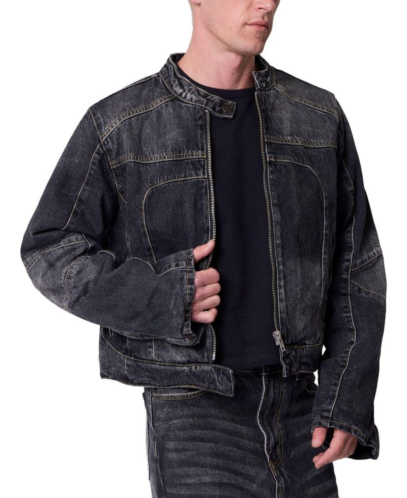 Men's Panelled Moto Denim Jacket