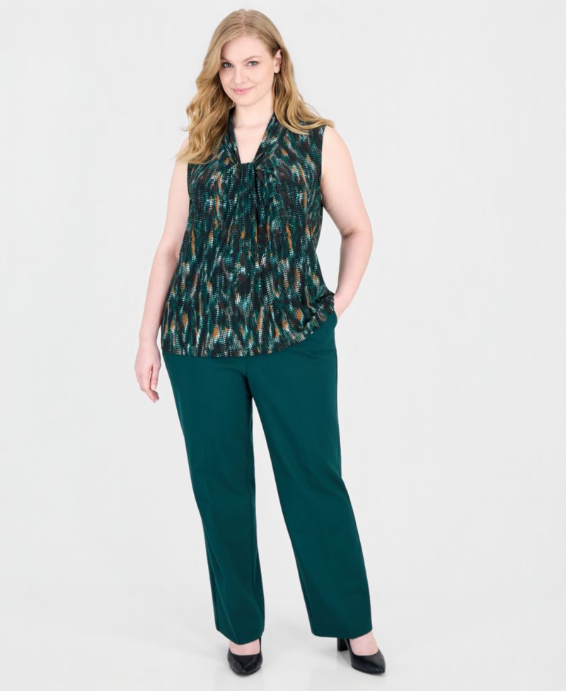 Plus Size Knot Front Printed Blouse