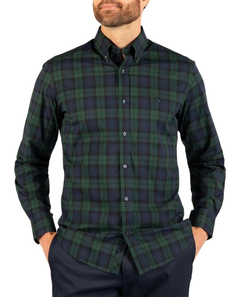 Men's Holiday Tartan Blackwatch Plaid Long Sleeve Shirt