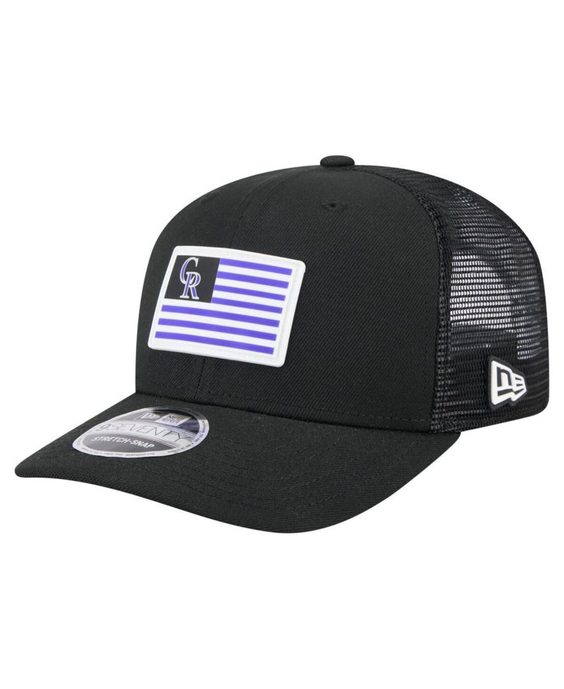 Men's Black Colorado Rockies Flag 9SEVENTY Stretch-Snap Hat