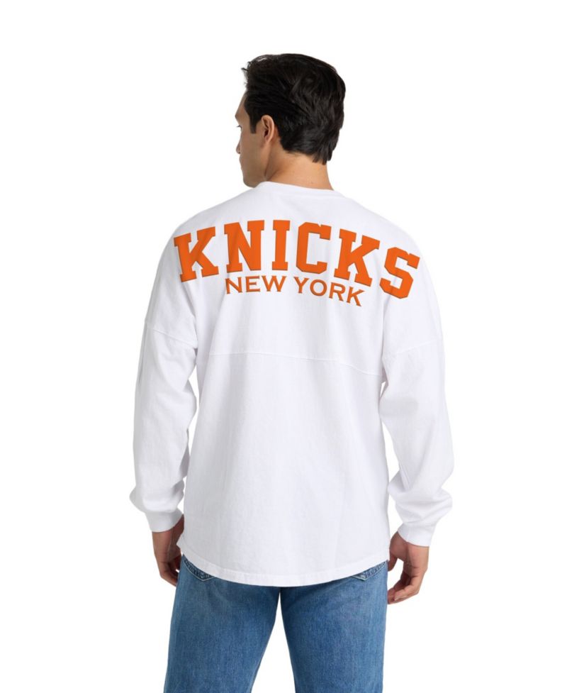 Men's and Women's White New York Knicks Spirit Jersey Long Sleeve T-Shirt
