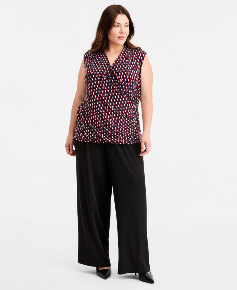 Plus Size Printed Surplice Sleeveless Top