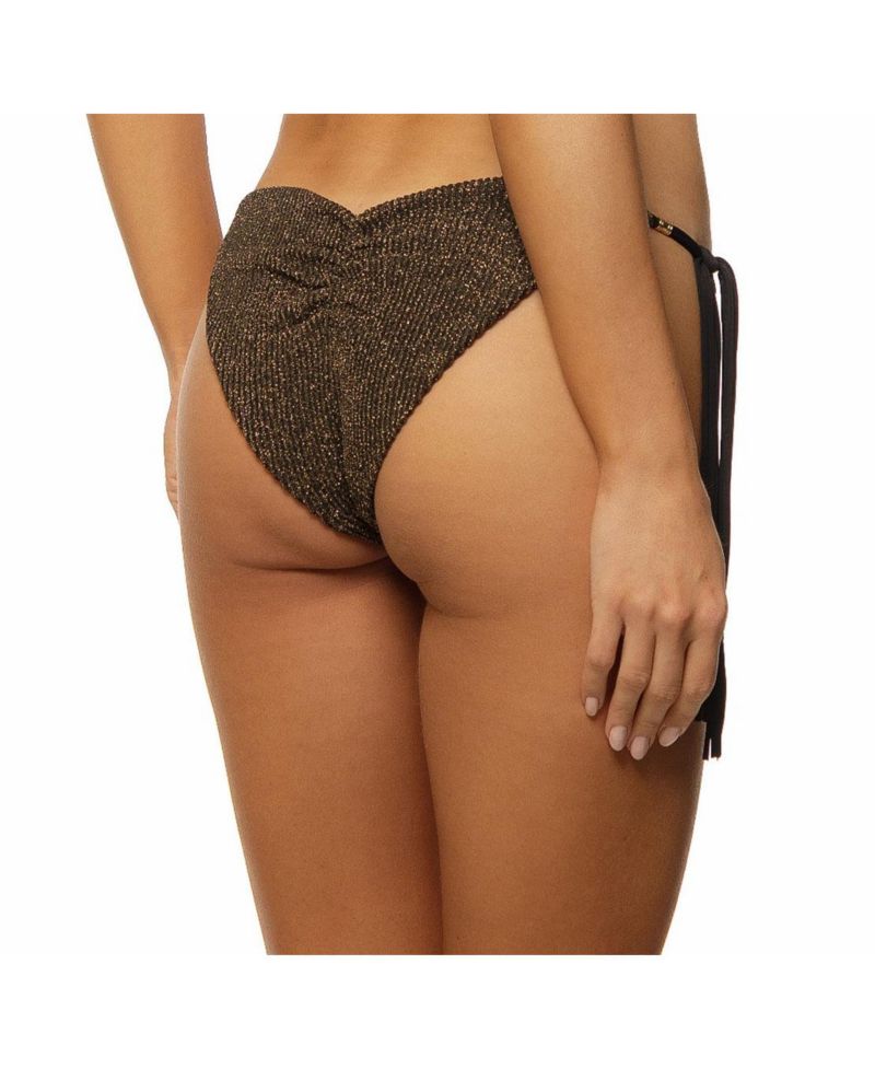 Women's Crinkle Lurex Reversible Scrunch Tie Side Bikini Bottom