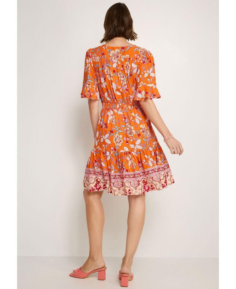 Women's Floral-Print Tiered A-Line Short-Sleeve Dress