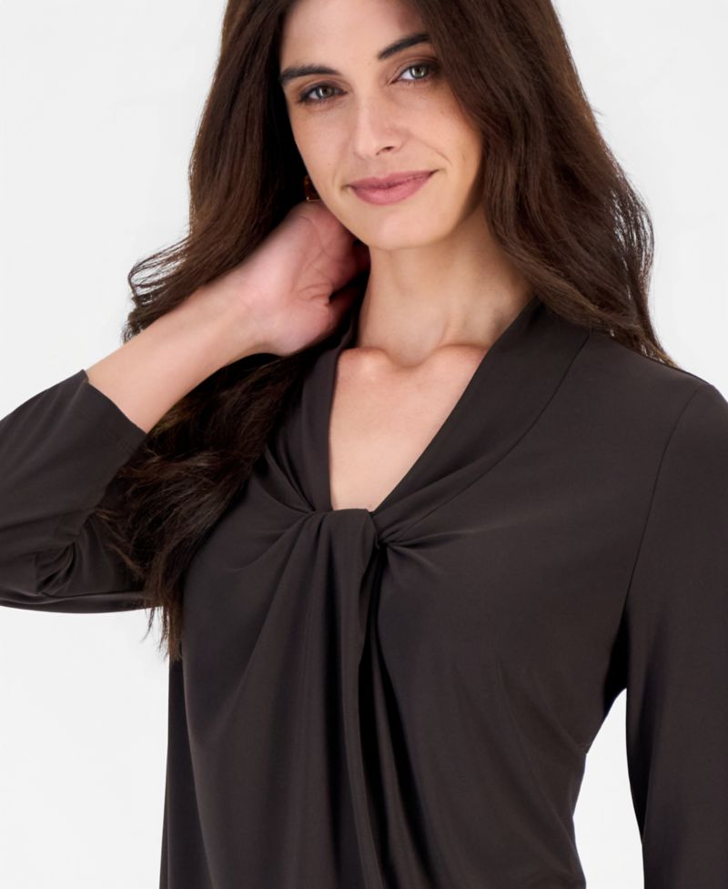 Petite Knot-Front 3/4-Sleeve Blouse