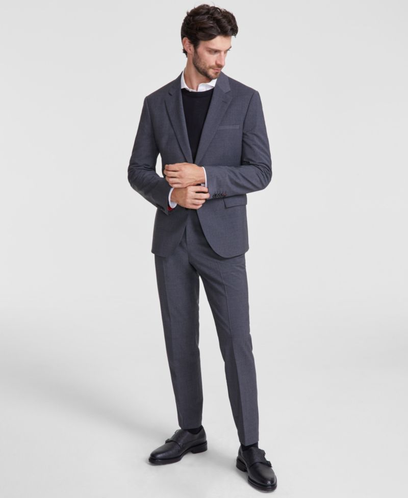 Men's Modern-Fit Solid Wool-Blend Suit Trousers