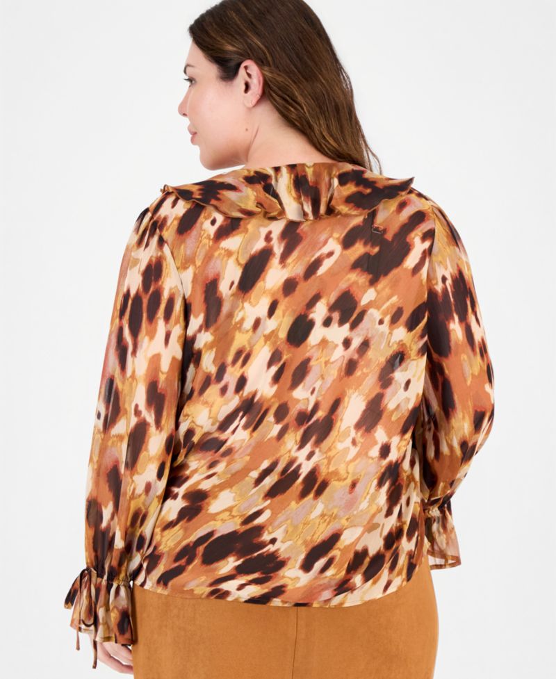 Plus Size V-Neck Long-Sleeve Ruffle Blouse
