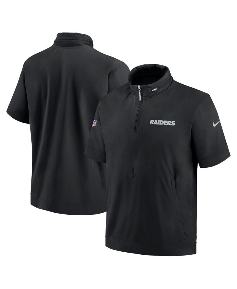 Men's Black Las Vegas Raiders 2024 Sideline Coach Short Sleeve Half-Zip Hoodie Jacket