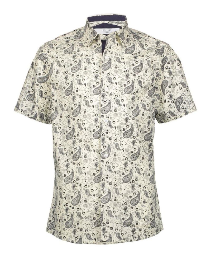 Big Boys White Short Sleeve Paisley Slim Fit Shirt