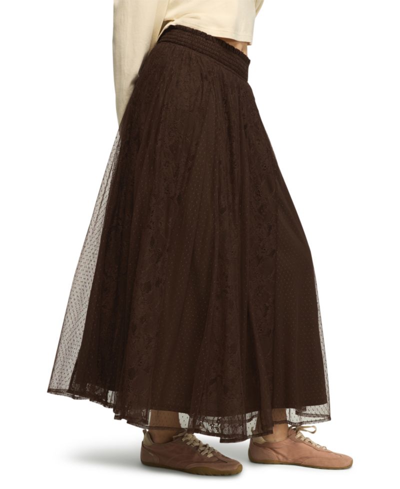 Women's Allover Lace A-Line High-Waisted Floral Midi Skirt