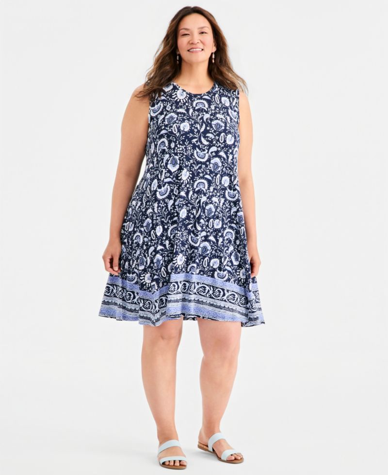 Plus Printed Sleeveless Knit Dress