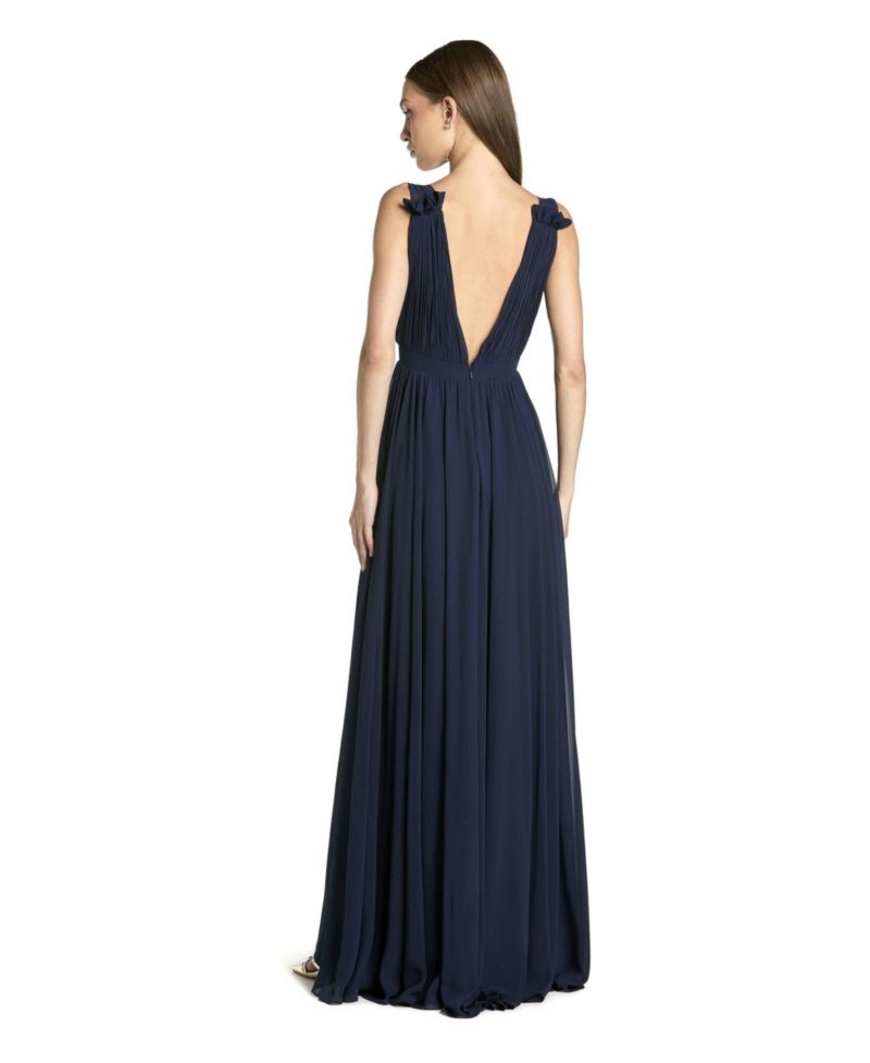 Women's Sleeveless Pleated Chiffon V-Neck Gown