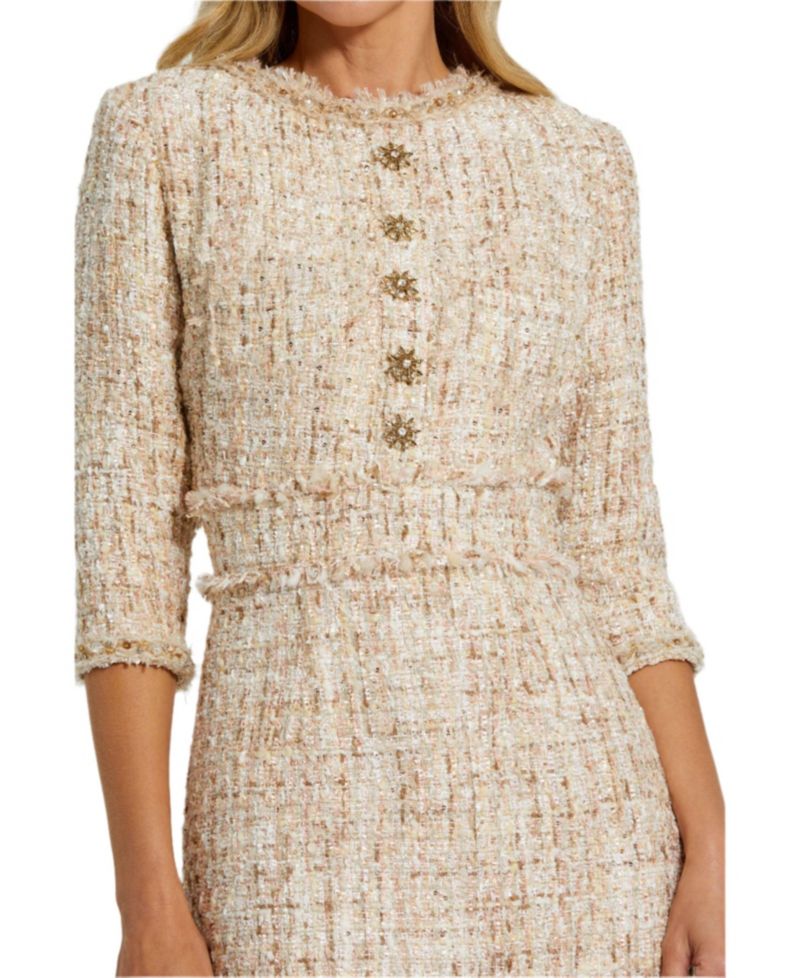 Women's 3/4 Sleeve Beaded Trim Patch Pocket Dress