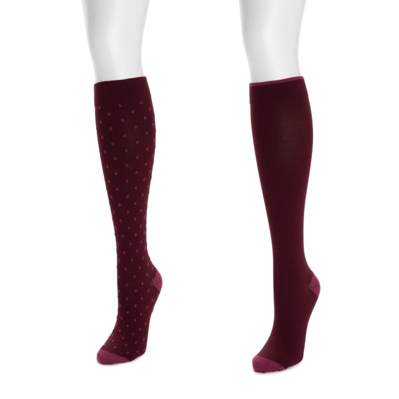 Women's 2 Pair Pack Nylon Compression Knee High Socks, One Size