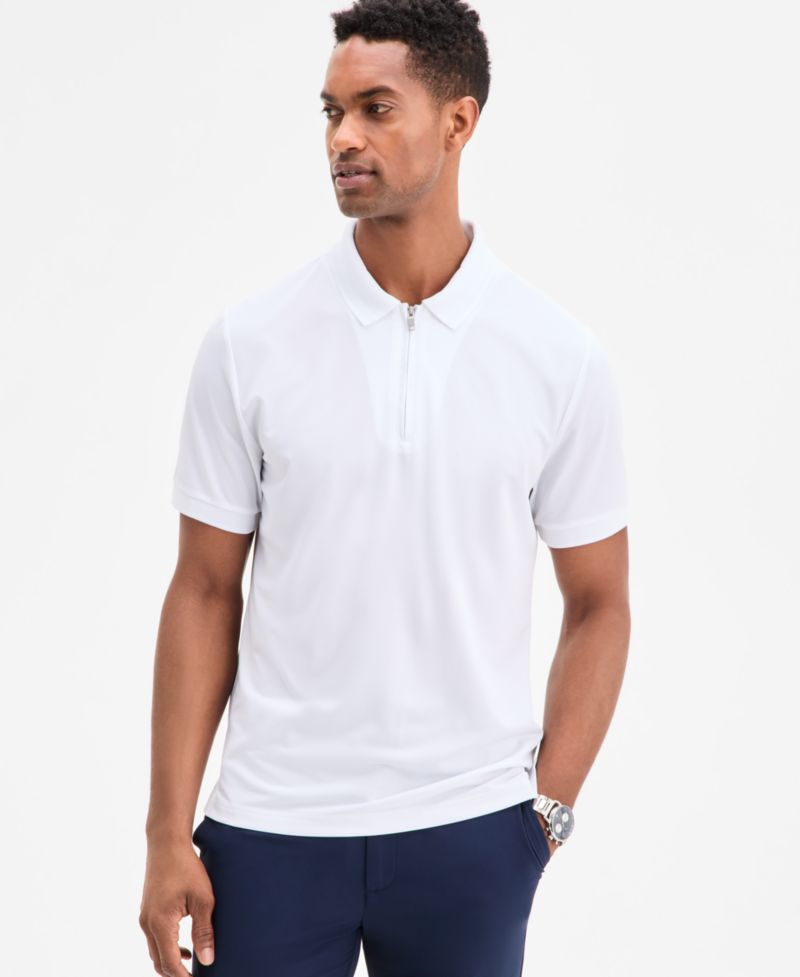 Men's Ottoman Short Sleeve Textured Quarter-Zip Polo Shirt