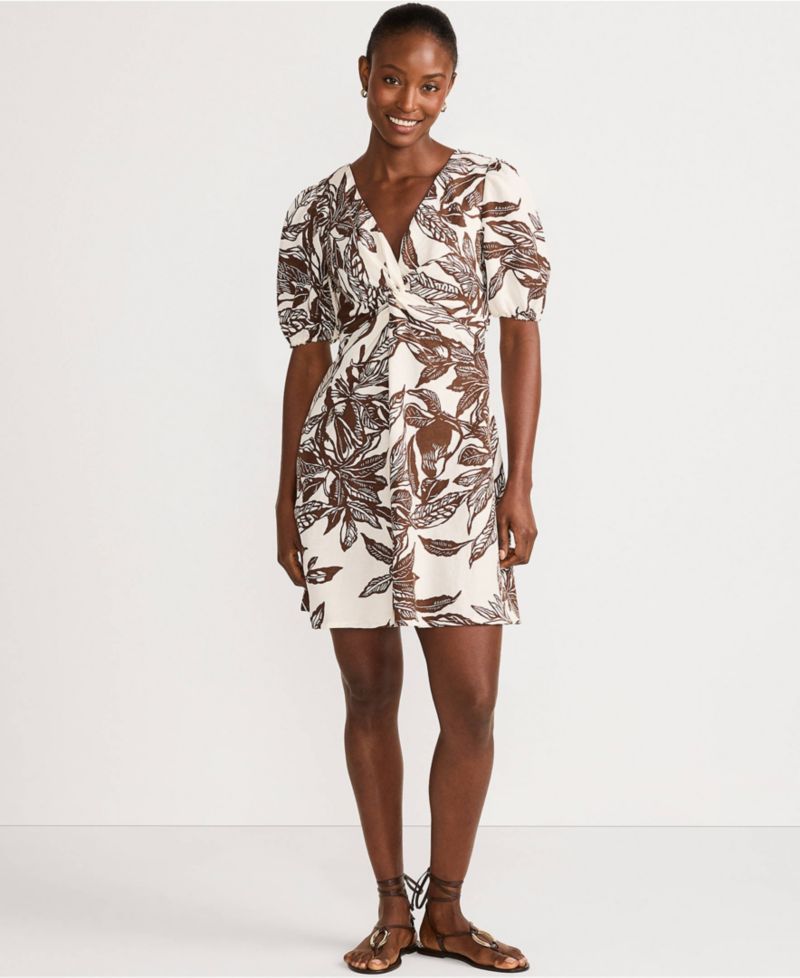 Women's Linen Above the Knee Puff Sleeve Dress