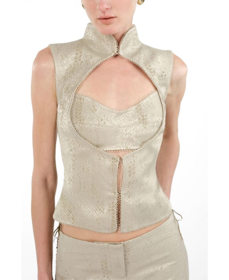 Women's Braid-Trim Bustier Top with Built-In Bra
