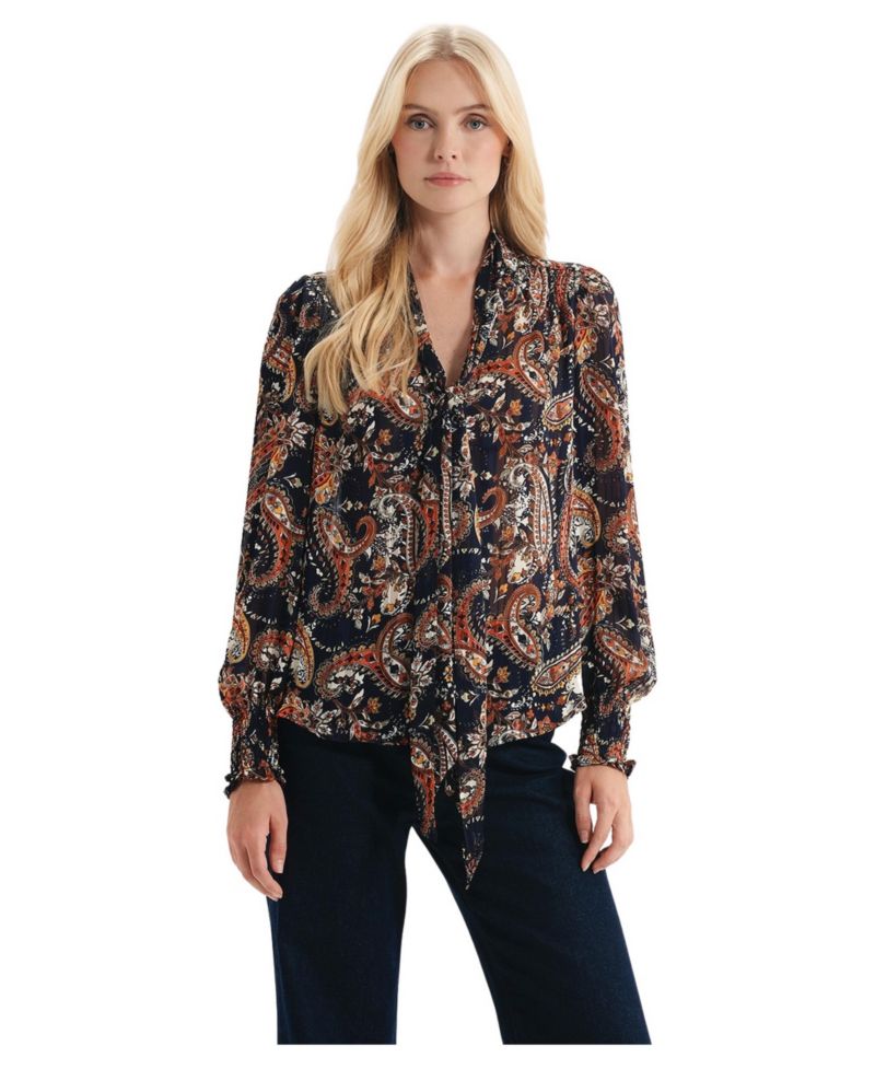 Women's Mavis Chiffon Long Sleeve Tie Neck Blouse
