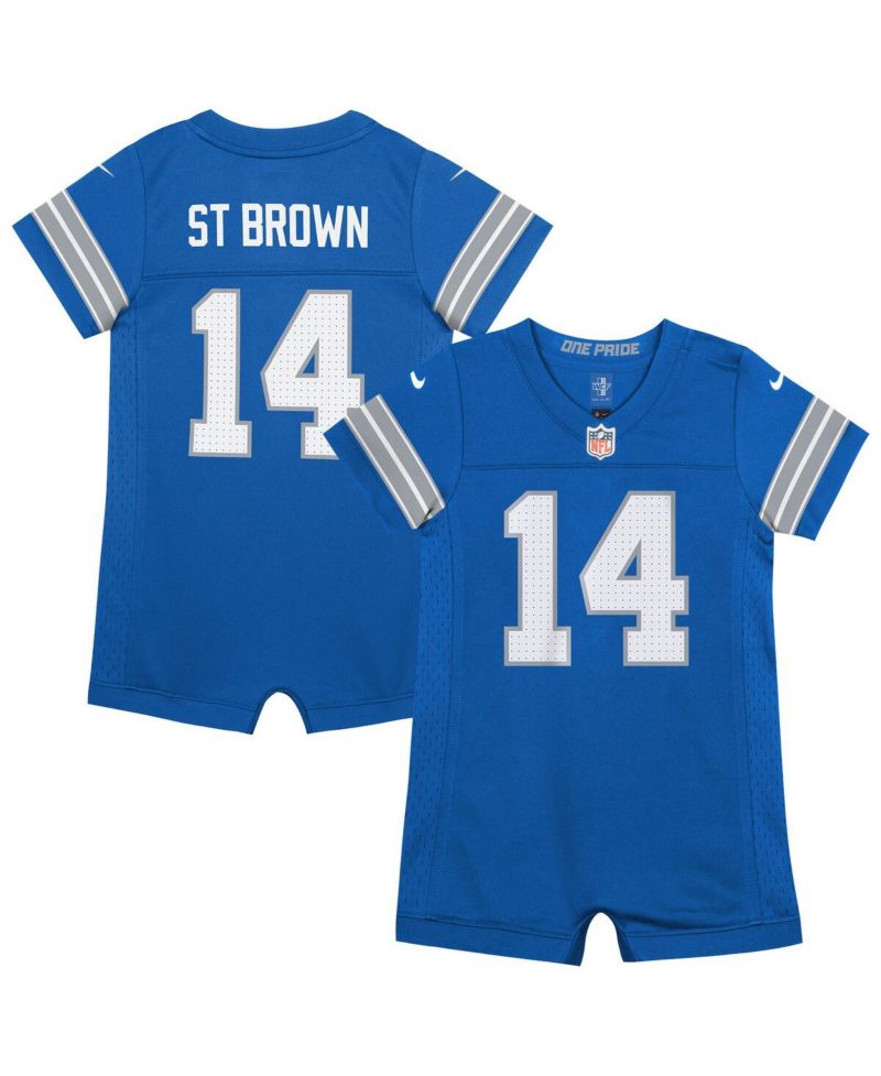 Baby Boys and Girls Amon-Ra St. Brown Blue Detroit Lions Game Romper Jersey