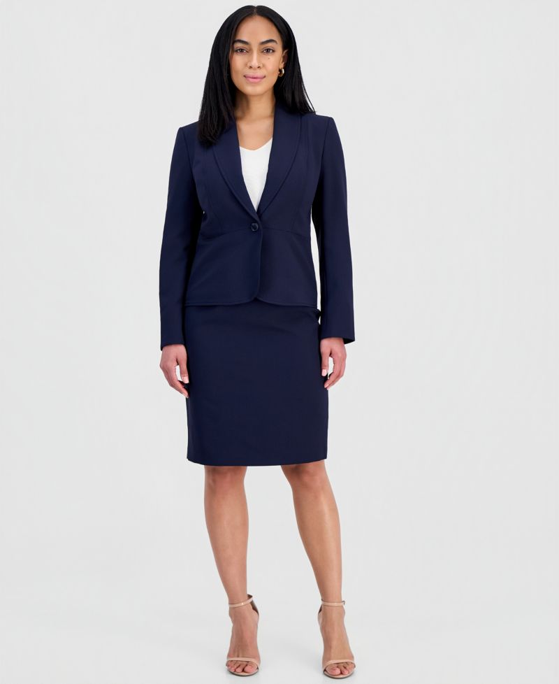 Women's Shawl-Collar Peplum Jacket & Yoked Slim Skirt Suit