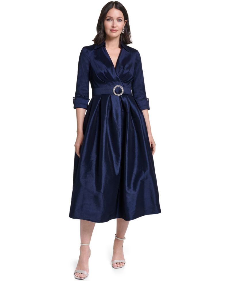 Petite Wedding Guest 3/4-Sleeve Embellished Dress