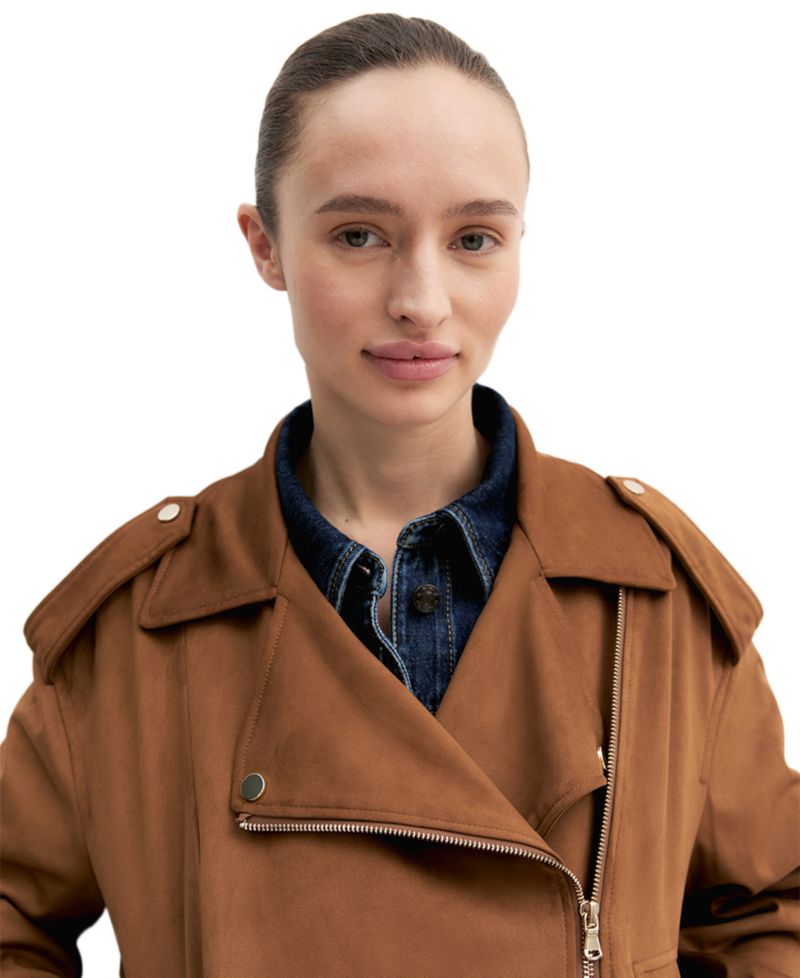 Women's Velvety-Finish Asymmetric-Zip Biker Jacket