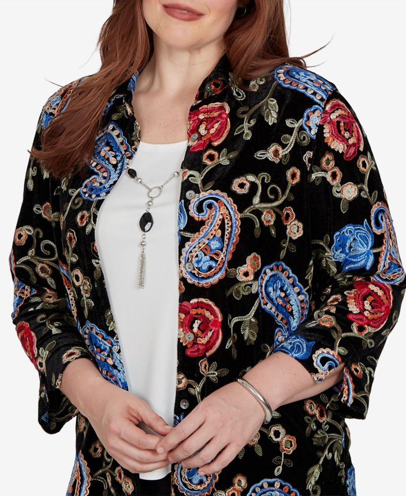 Petite Velvet Collared 3/4-Sleeve Blouse