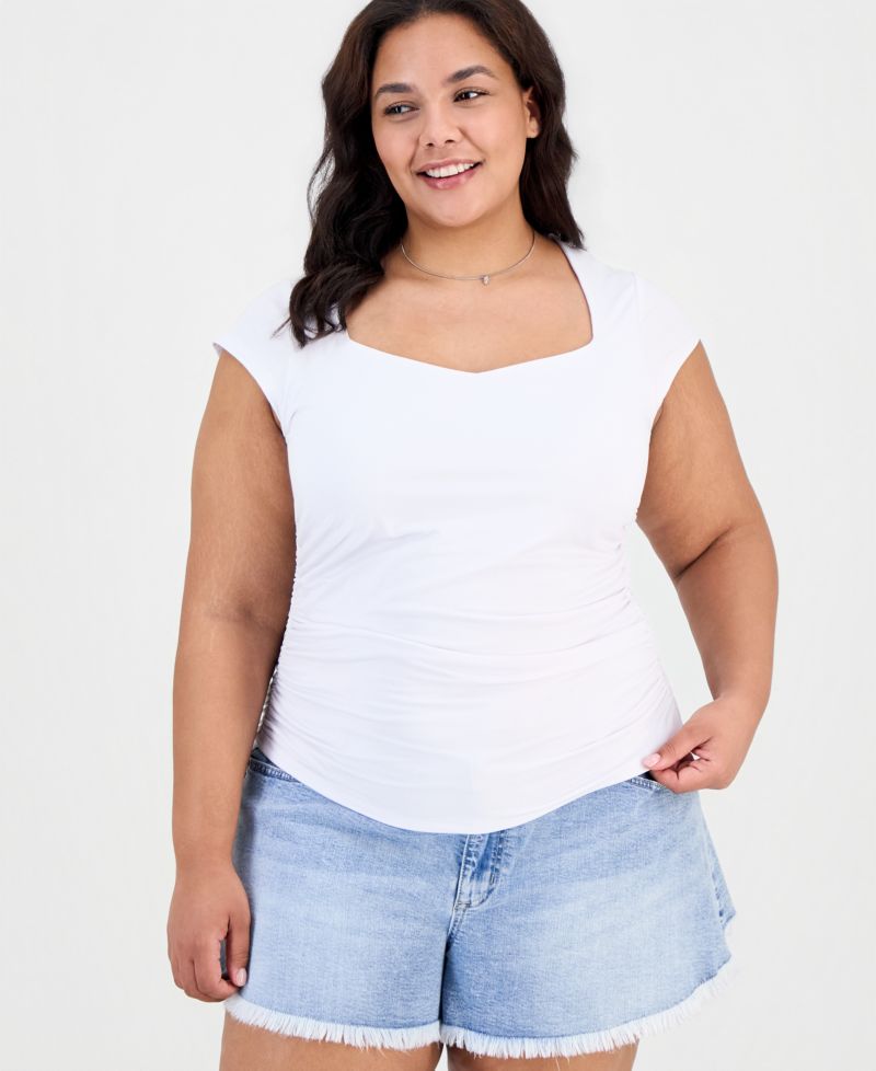 Trendy Plus Yummy Ruched Square-Neck Shrug Top