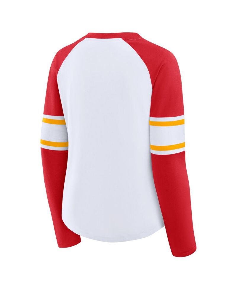 Women's White/Red Kansas City Chiefs Redzone Blitz Package Raglan Lace-Up V-Neck Long Sleeve T-Shirt